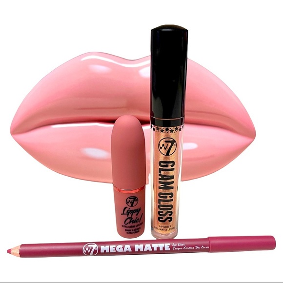 W7 Kiss Kit Pink Mauve Lip Gloss Lipstick & Lip Liner Set​ - Picture 4 of 7